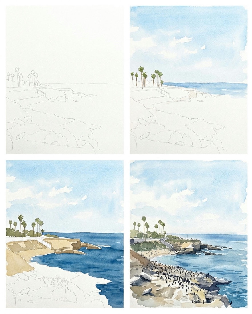 Coastal cliffs · watercolor